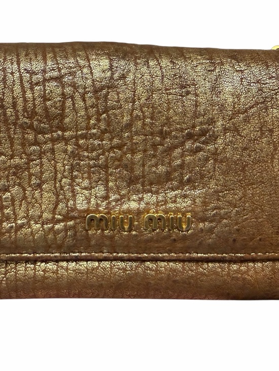 Miu Miu Handbags - Miu Miu Metallic Distressed Lambskin Gold Brown Compact Flap Wallet